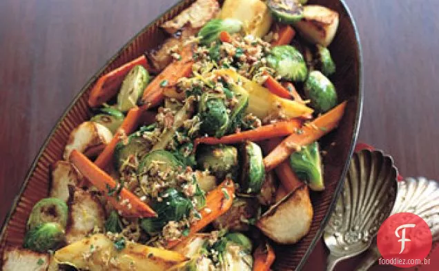 Legumes assados com Pecan Gremolata