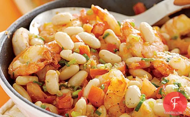 Bruschetta de camarão e Feijão Branco