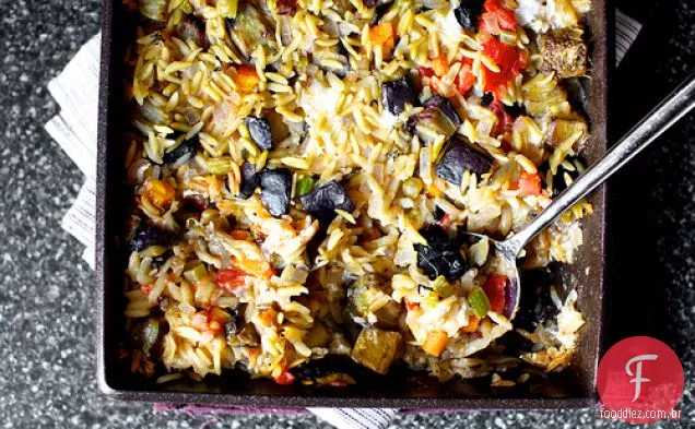 Orzo Assado Com Berinjela E Mussarela