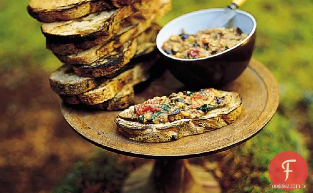 Berinjela Bruschetta Com Tomate E Manjericão