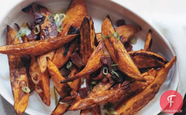 Lanças de Batata-Doce assadas com vinagrete de Bacon