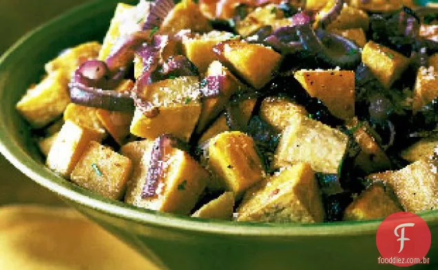 Batata-Doce assada e cebola com alecrim e Parmesão