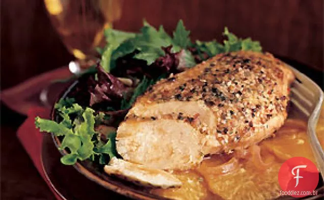 Frango temperado com laranjas