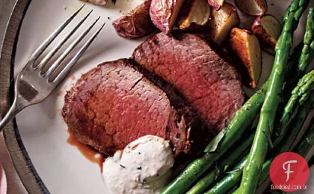 Lombo de carne com molho de rábano-Cebolinha