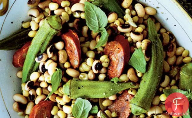 Ervilhas com quiabo e Salsicha Andouille