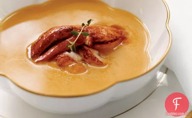 Sopa de abóbora com lagosta crioula
