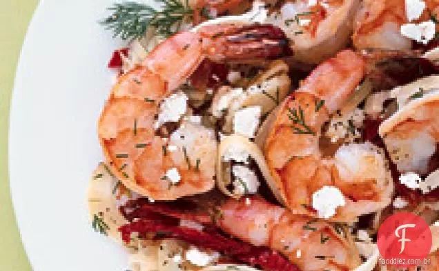 Camarão com Erva-doce, endro e queijo Feta
