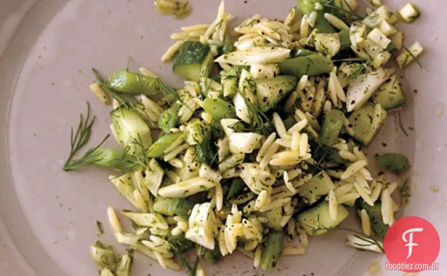Orzo, feijão verde e salada de erva-doce com pesto de endro