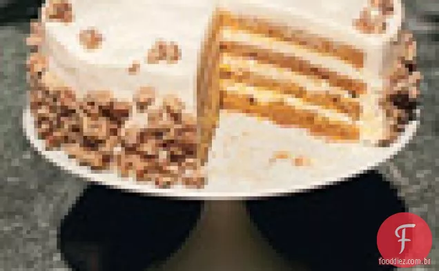 Bolo De Abóbora De quatro camadas com cobertura de queijo creme de laranja