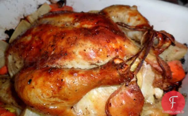 Frango Assado com alho com legumes