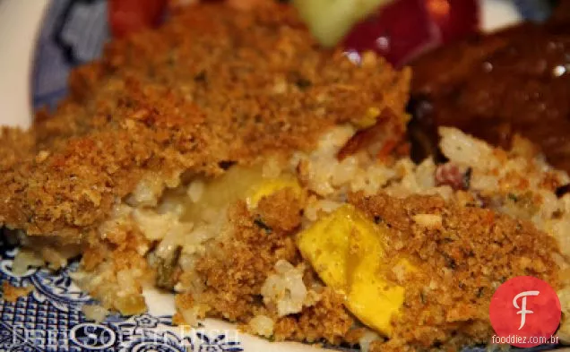 Abóbora de Verão e gratinado de arroz