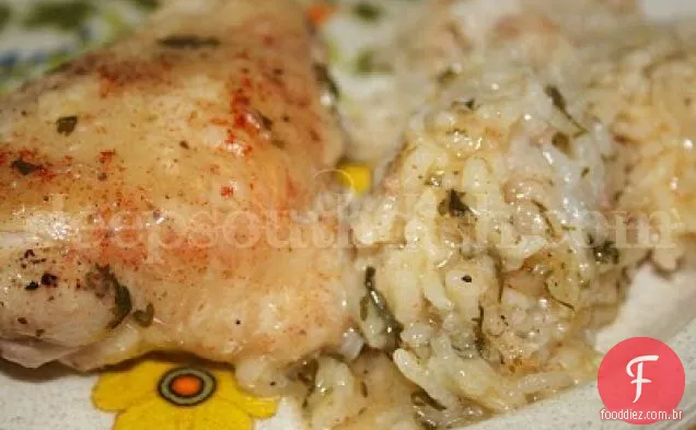Bacony frango e arroz assar