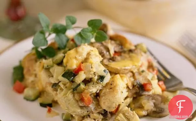 Estratos de vegetais e queijo
