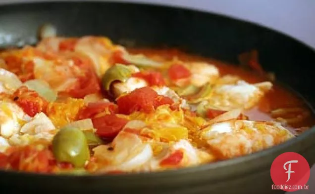 Bacalhau com tomate e laranja