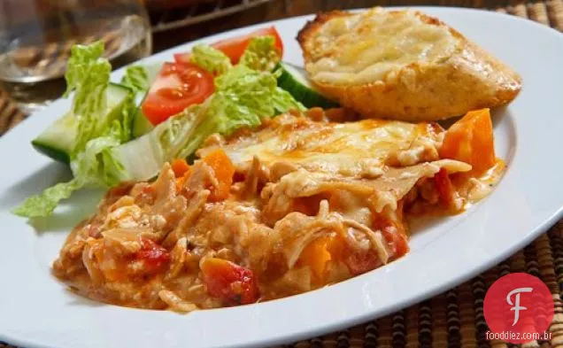 Frango, abóbora assada e Lasanha de Feta