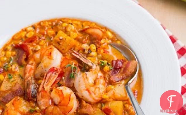 Camarão e sopa de Milho torrado
