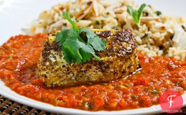 Garam Masala assado alabote em um molho de Curry de tomate