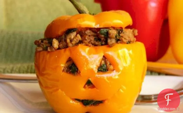 Mini recheado Jack-o-lanternas ou Halloweegan pimentas