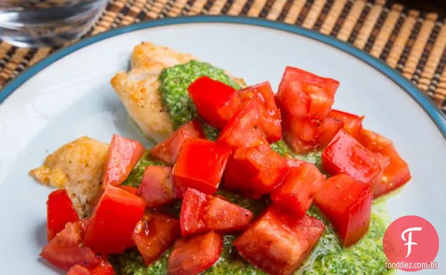Parmesão Crustado Pesto Tilápia Bruschetta