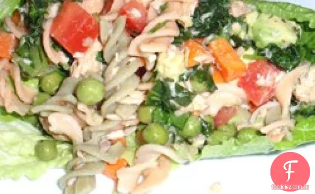 Salada Fácil Da Massa Do Arroz Integral Do Salmão
