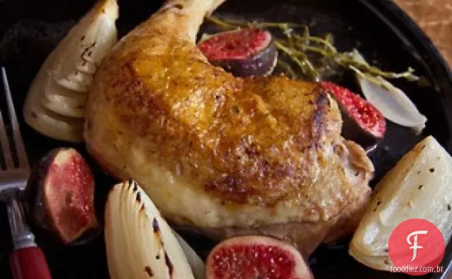Frango assado e figos com mel Gastrique