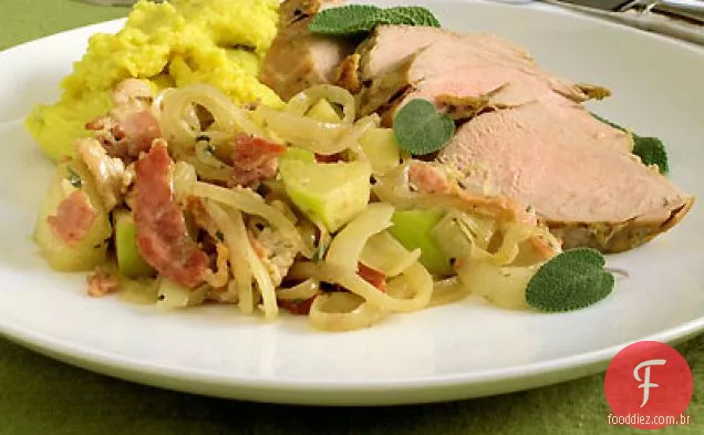Lombo de porco assado com compota de maçã-Bacon e polenta de abóbora