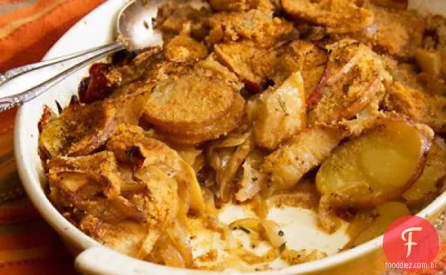 Batata, maçã e cebola gratinada
