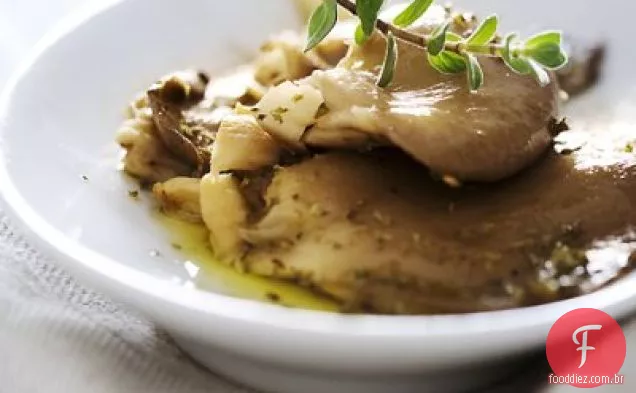 Cogumelos ostra salteados com Linguine