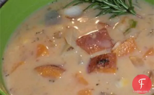 Batata doce vegana cremosa e sopa de milho