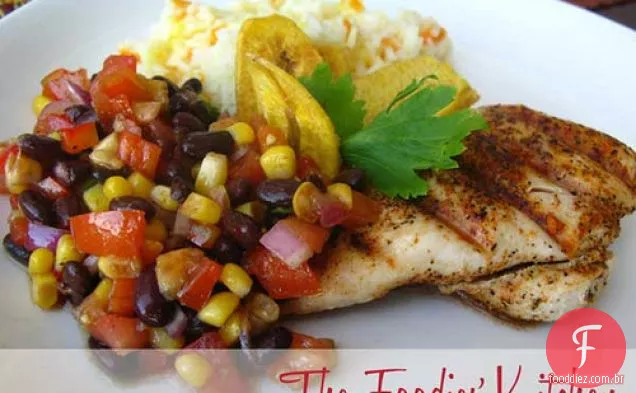 Frango grelhado picante com salada de feijão (e vinagrete de cominho)