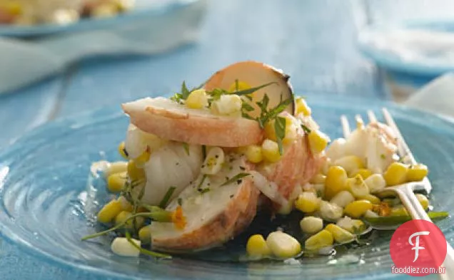 Salada de lagosta e milho com vinagrete de estragão