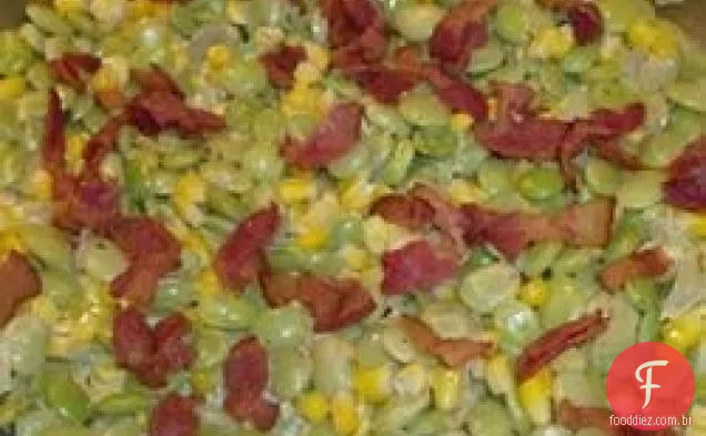 Succotash cremoso com Bacon, tomilho e cebolinha