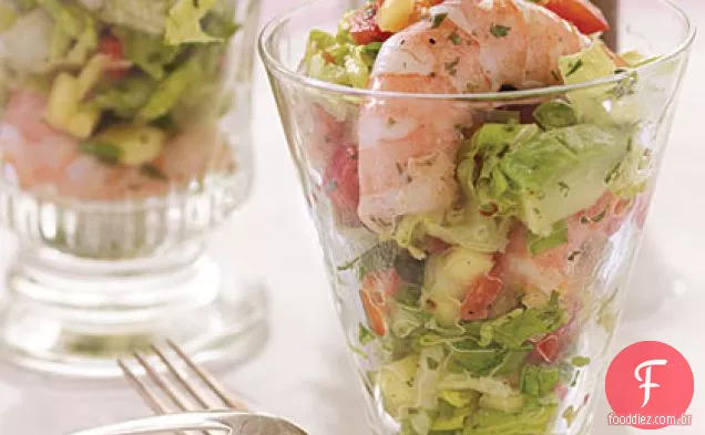 Salada doce e picante de camarão e abacate com vinagrete de Manga