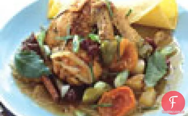 Frango com molho Tomatillo e frutas assadas
