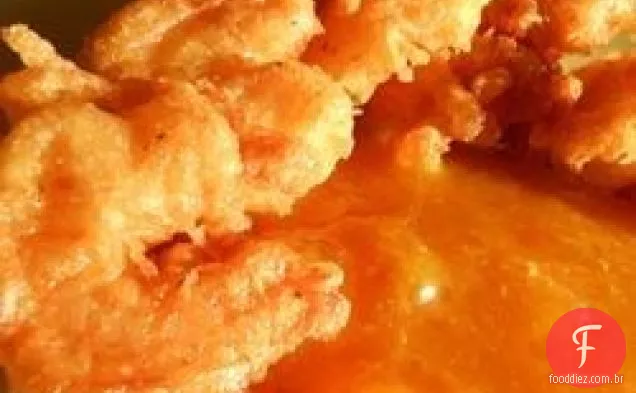 Camarão Cajun com molho de pêssego picante