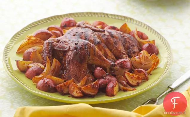 Chipotle churrasco frango com batatas e cebolas