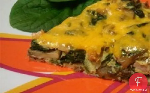 Presunto Garlicky, cogumelo e fritada de espinafre