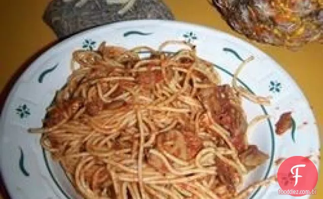 Bacon e espaguete de cogumelos