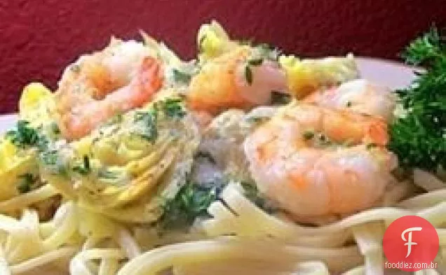 Camarão e alcachofra Linguine