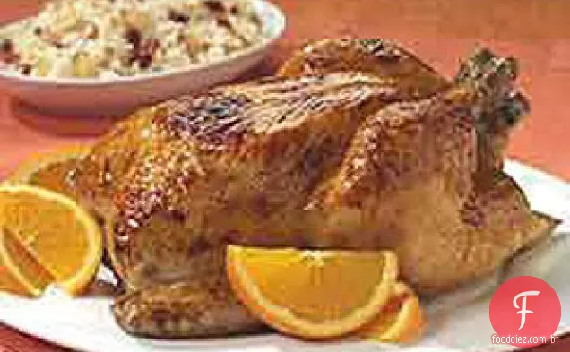 Frango Assado com mel com arroz com aroma de laranja