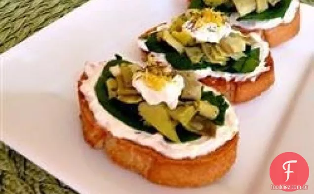 Coração de alcachofra e Crostini de azeitona picada