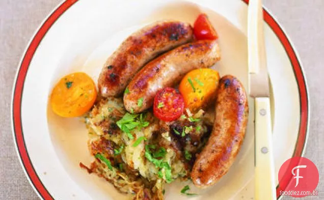Salsichas com tomates quentes e Hash Browns