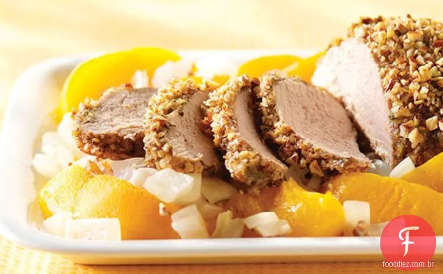 Pecan-carne de porco incrustada com pêssegos