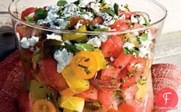 Melancia, tomate da herança, e salada do Feta