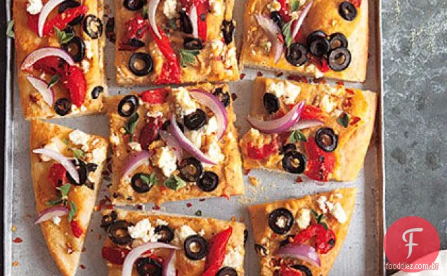 Pimenta vermelha assada, Feta e Pizza Hummus