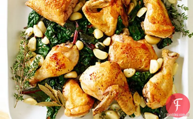 Frango com 40 dentes de alho e verduras picantes