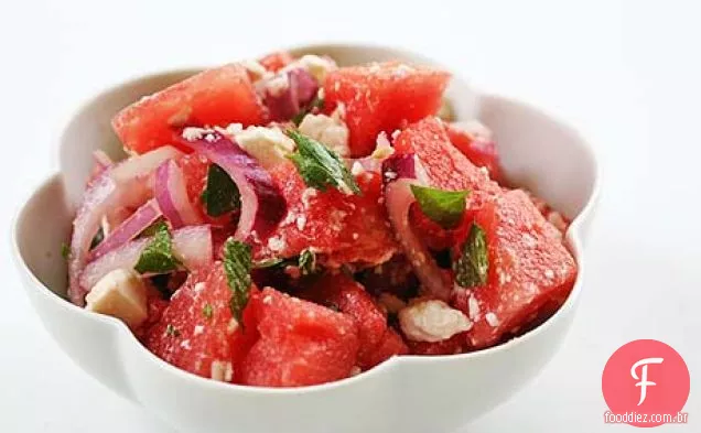 Salada De Melancia Com Queijo Feta Ou Cotija