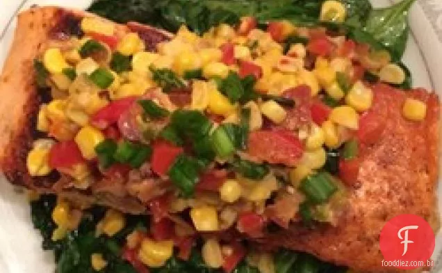 Salmão grelhado com Bacon e sabor de milho
