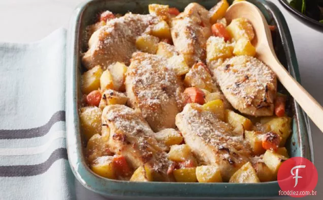 Frango assado e batatas