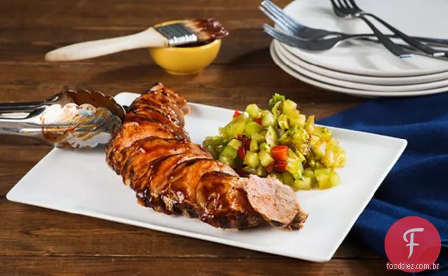 Lombo grelhado da carne de porco do BBQ com sabor Verde do tomate